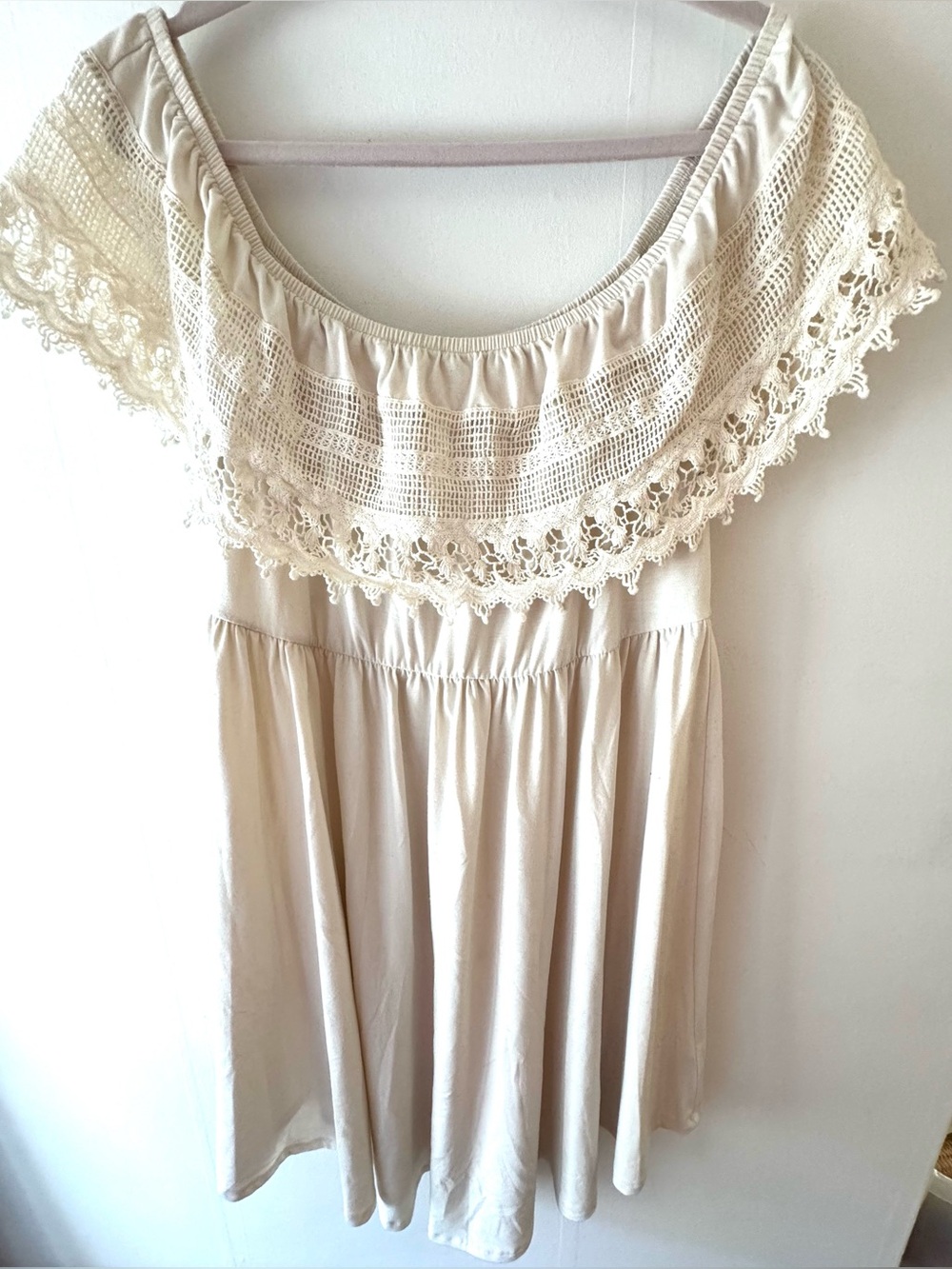 torrid Cream Crochet-Trim Off-Shoulder Dress